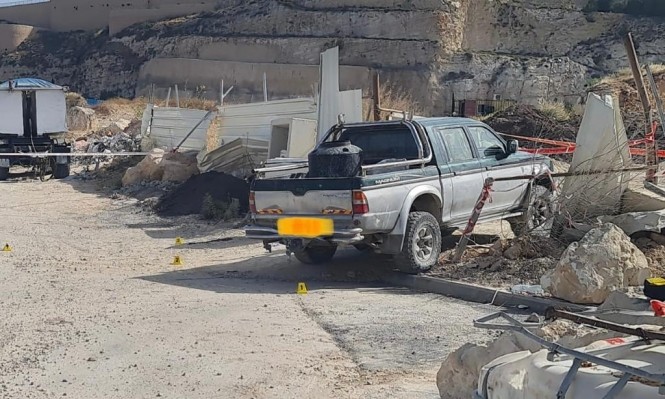 من مكان الجريمة بالناصرة، صباح اليوم (تصوير الشرطة)