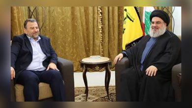 Photo of وفد حماس برئاسة العاروري يلتقي نصر الله