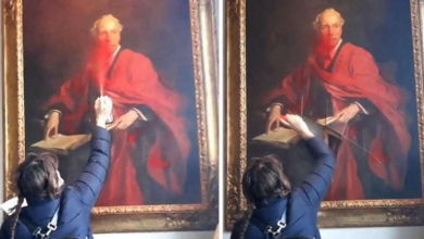 Photo of شاهد.. ناشطة تمزق صورة صاحب وعد بلفور بجامعة كامبريدج في بريطانيا