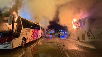 Photo of احتراق ثلاث حافلات في موقف سيارات قرب مفرق الياجور شمالي حيفا