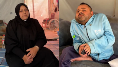 Photo of نهاد وزينب زوجان غزيّان يتقاسمان النزوح والمرض والكرسي المتحرك (شاهد)